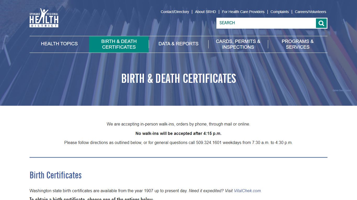 Birth & Death Certificates | SRHD